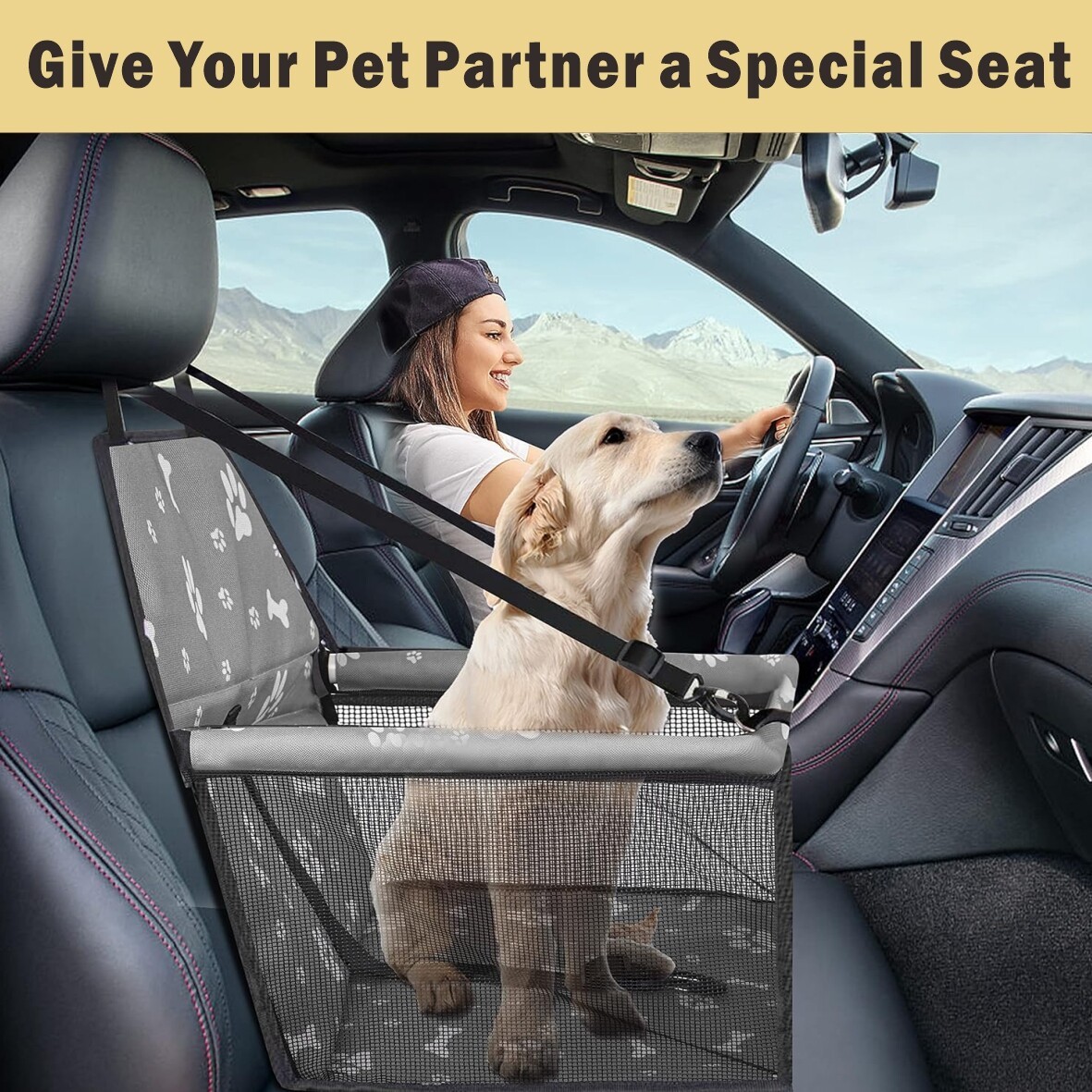 Premium Dog Car Booster Seat with Safety Tether - Image 2